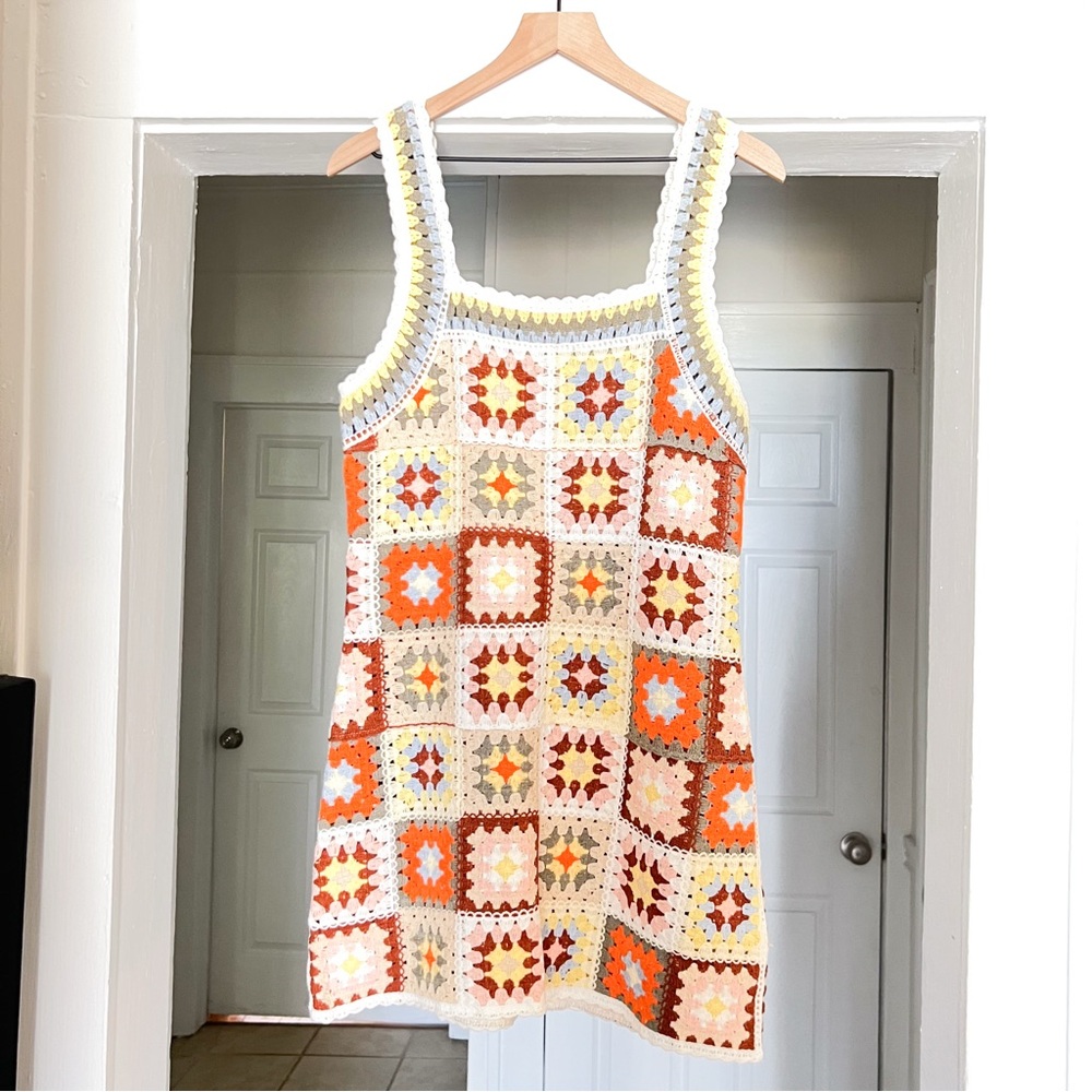Colorful Hand Crochet Square Pattern Dress - Picture 5 of 5